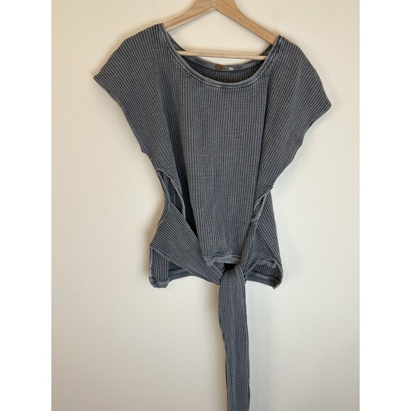 Free People One M Medium Thermal Top Waffle Wrap Tie Cross Cross Gray Beach - Picture 2 of 6